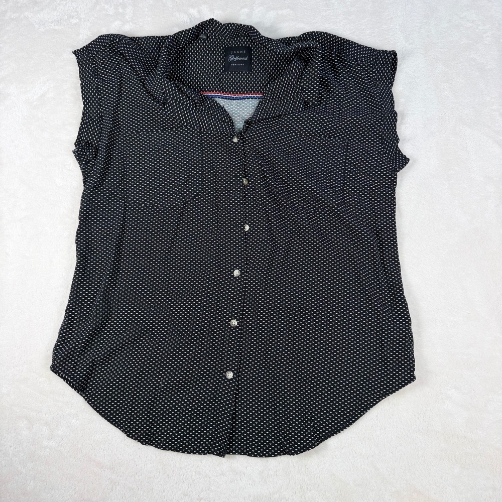 JACHS Girlfriend Sleeveless Button Down Shirt Womens XL Black White Print Rayon